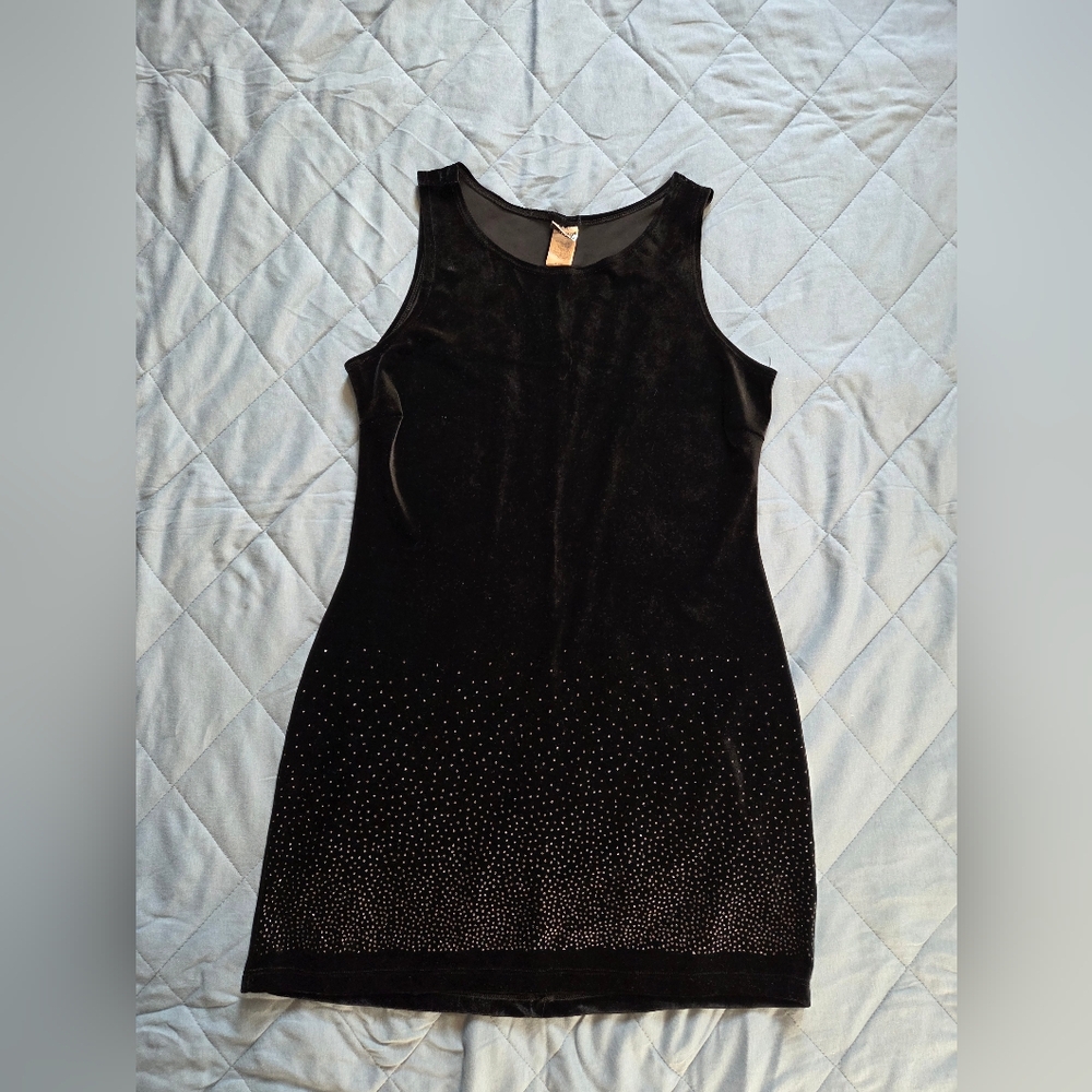 Black Velvet Sleeveless Mini Dress with Silver Accents